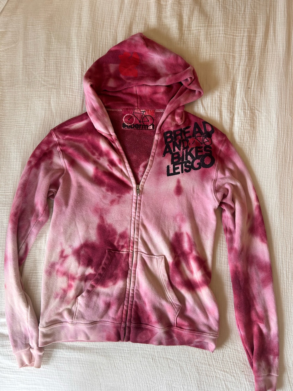 Free City Supershop Vintage Tie-Dye Pink Zip Hoodie with Graphic